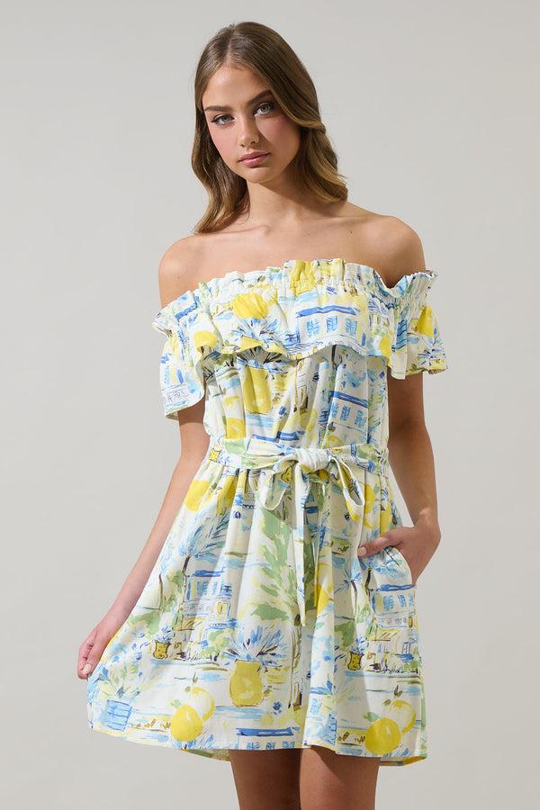 sugarlips Amalfi Coast Off the Shoulder Ruffle Mini Dress