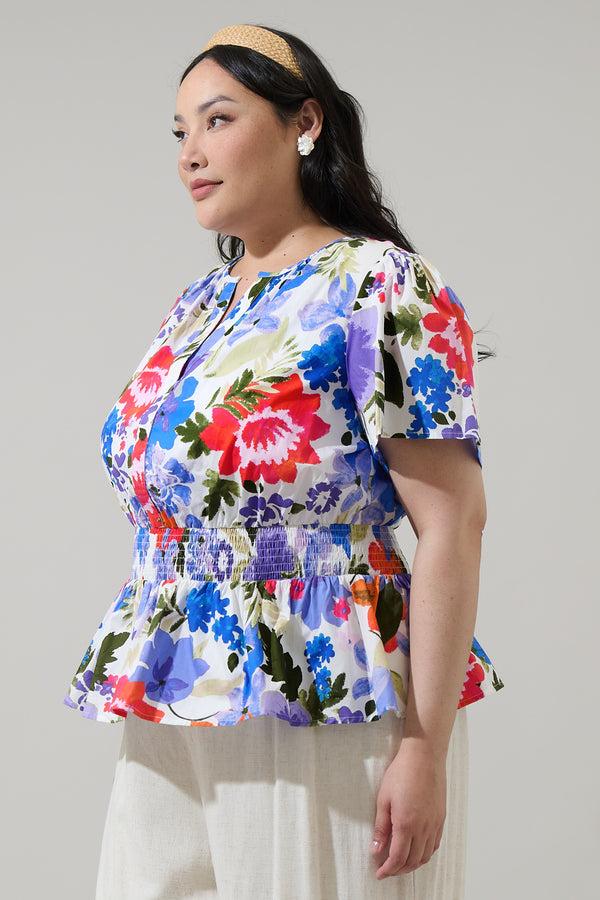 Sugarlips Amania Floral Sarina Smocked Peplum Top Curve