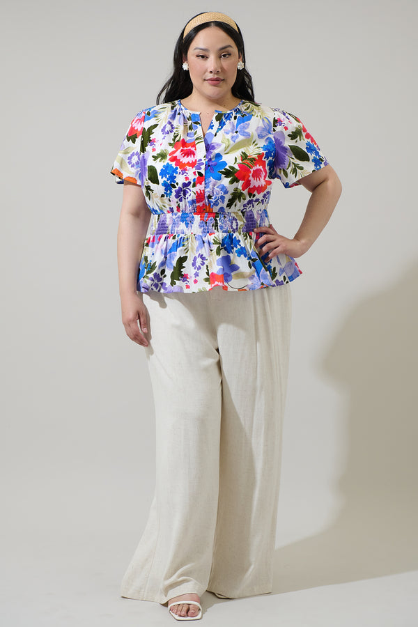 Sugarlips Amania Floral Sarina Smocked Peplum Top Curve