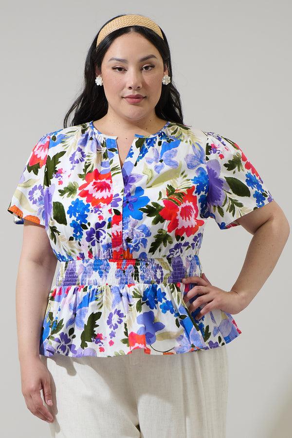 sugarlips Amania Floral Sarina Smocked Peplum Top Curve