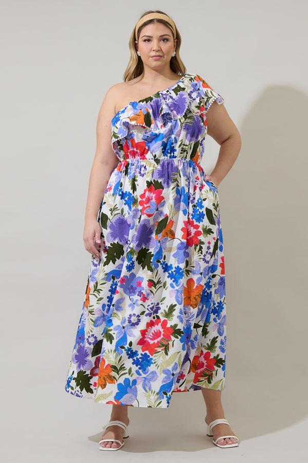 sugarlips Amania Floral Suraya One Shoulder Midi Dress Curve