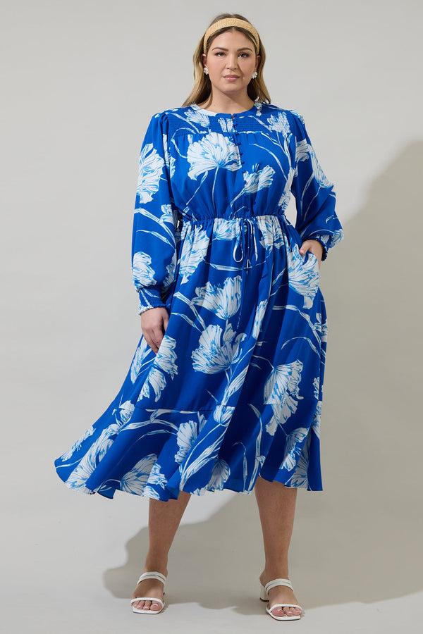 sugarlips Amanlia Floral Keila Smocked Midi Dress Curve