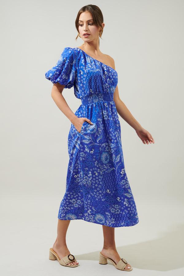 Sugarlips Amaya Mixed Print Bridgette One Shoulder Midi Dress