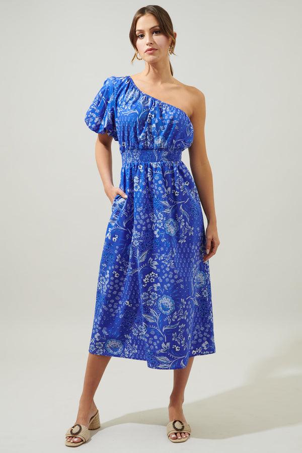 sugarlips Amaya Mixed Print Bridgette One Shoulder Midi Dress