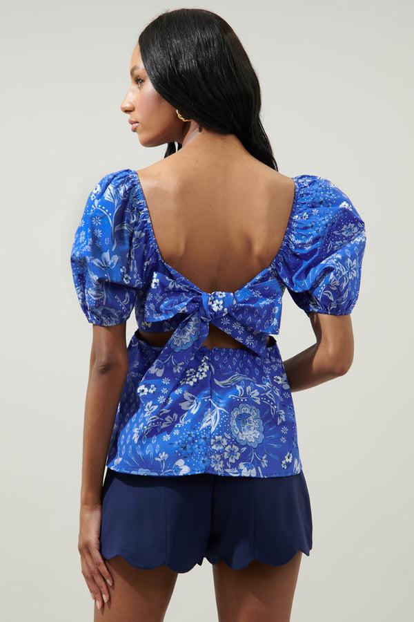 Sugarlips Amaya Mixed Print Cirus Back Tie Peplum Top