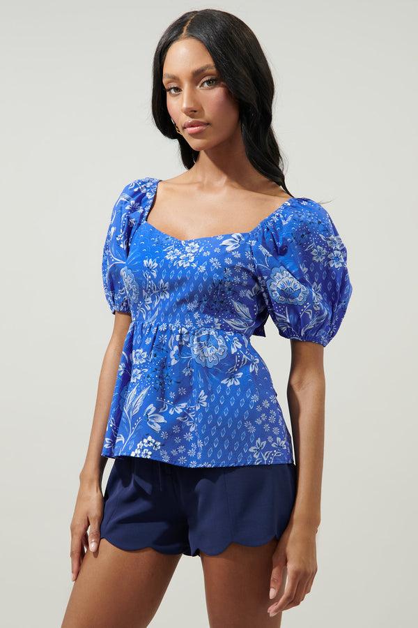 Sugarlips Amaya Mixed Print Cirus Back Tie Peplum Top