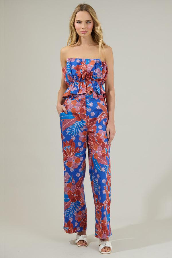Sugarlips Amazonia Blue Floral Mulvane Wide Leg Pants