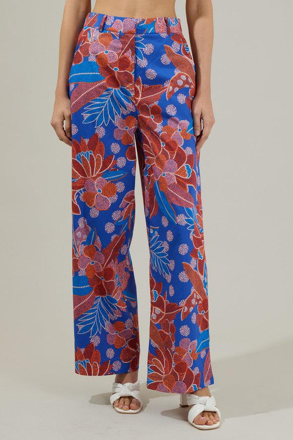 sugarlips Amazonia Blue Floral Mulvane Wide Leg Pants
