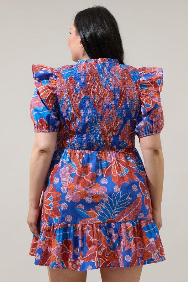Sugarlips Amazonia Blue Leones Smocked Mini Dress Curve