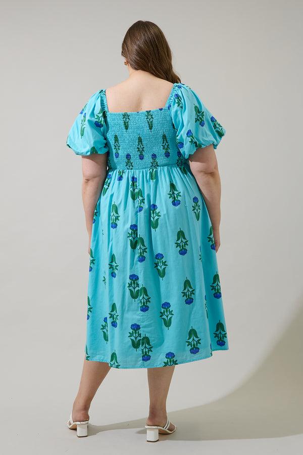 Sugarlips Amena Floral Maray Smocked Midi Dress Curve