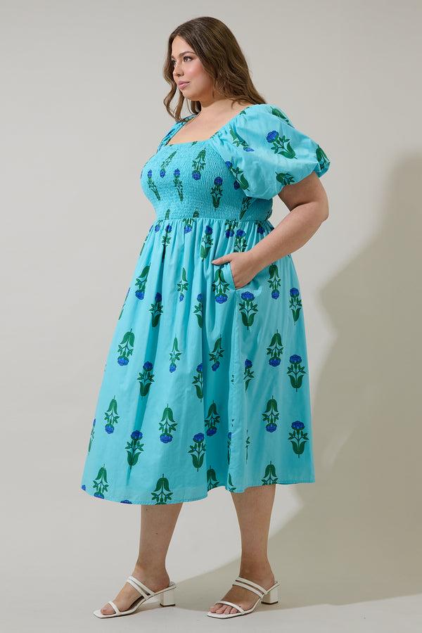 Sugarlips Amena Floral Maray Smocked Midi Dress Curve