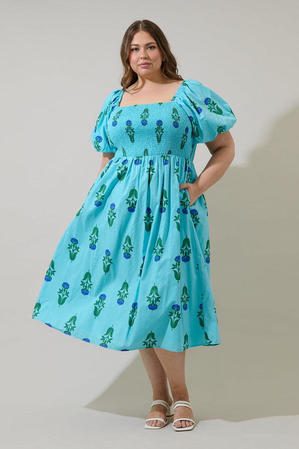 sugarlips Amena Floral Maray Smocked Midi Dress Curve