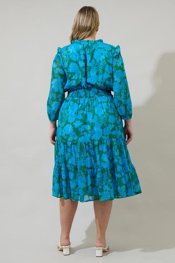 Sugarlips Amren Floral Henri Smocked Midi Dress Curve