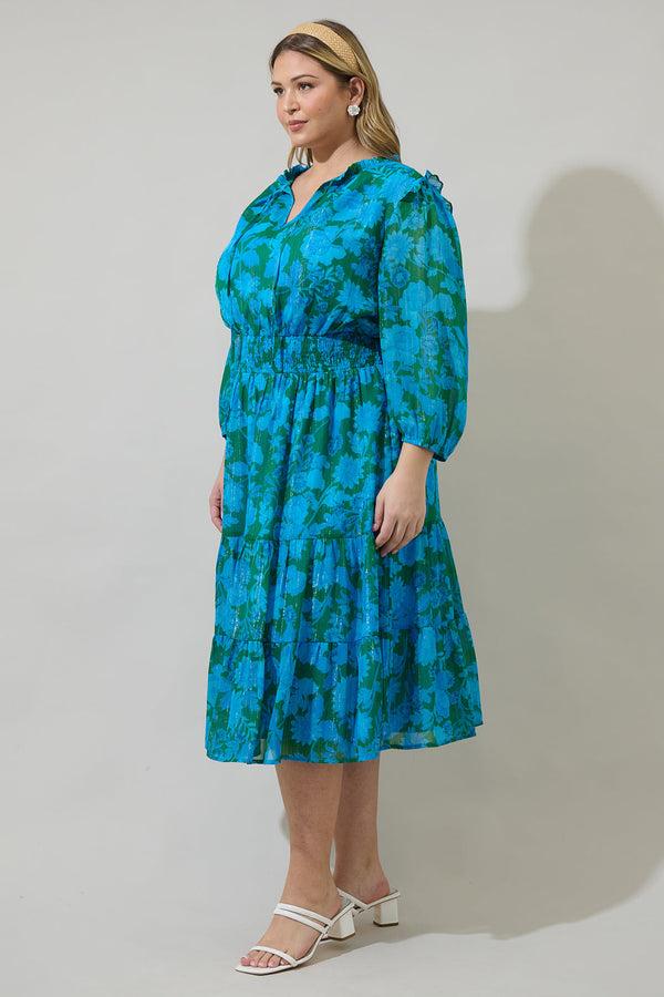 Sugarlips Amren Floral Henri Smocked Midi Dress Curve