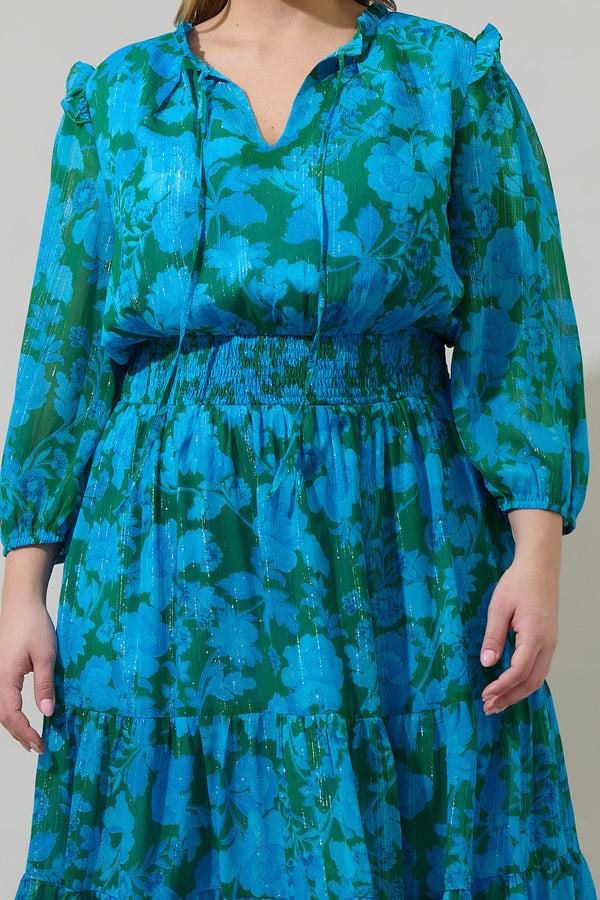 Sugarlips Amren Floral Henri Smocked Midi Dress Curve