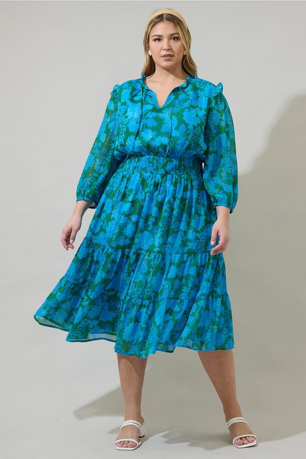 sugarlips Amren Floral Henri Smocked Midi Dress Curve