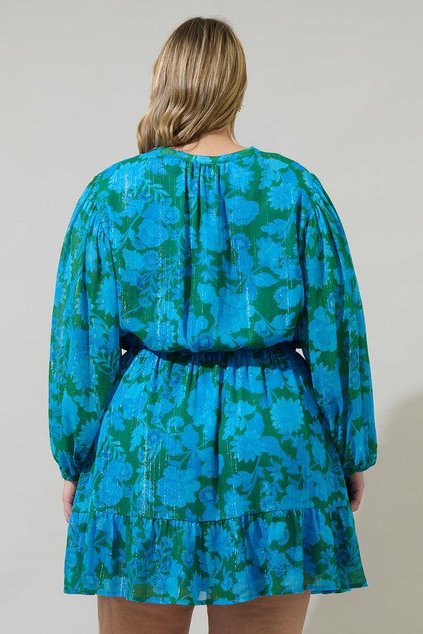 Sugarlips Amren Floral Paxton Balloon Sleeve Mini Dress Curve