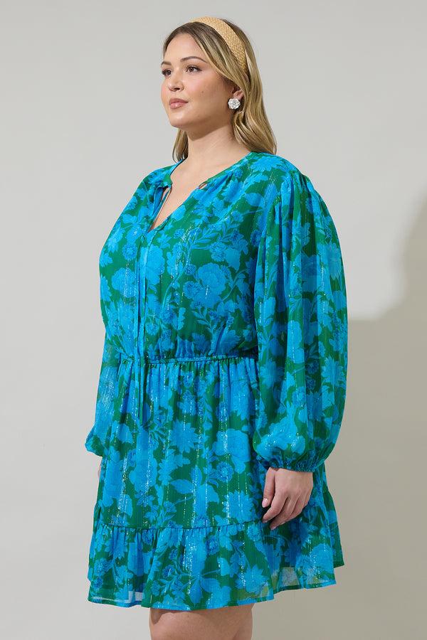 Sugarlips Amren Floral Paxton Balloon Sleeve Mini Dress Curve