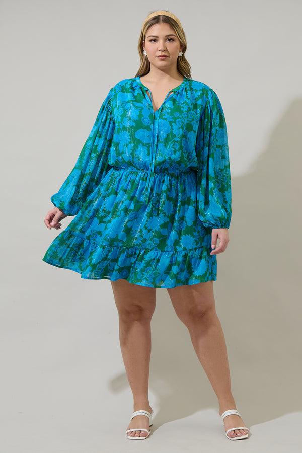 Sugarlips Amren Floral Paxton Balloon Sleeve Mini Dress Curve