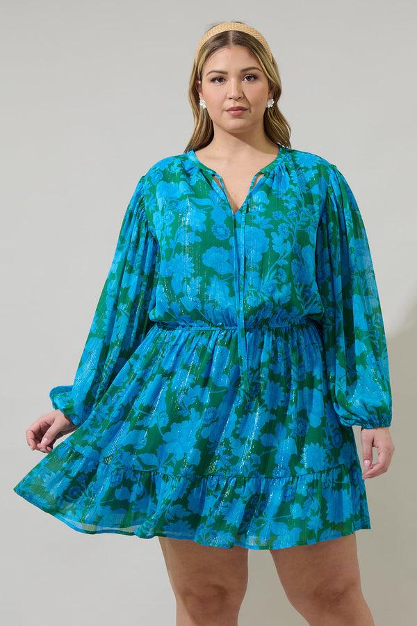 sugarlips Amren Floral Paxton Balloon Sleeve Mini Dress Curve