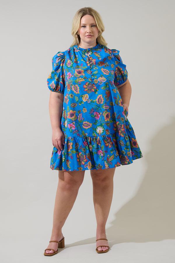 Sugarlips Anabelle Floral Rully Shift Mini Dress Curve