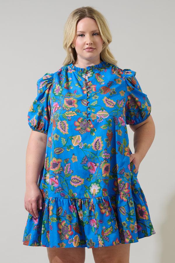 sugarlips Anabelle Floral Rully Shift Mini Dress Curve