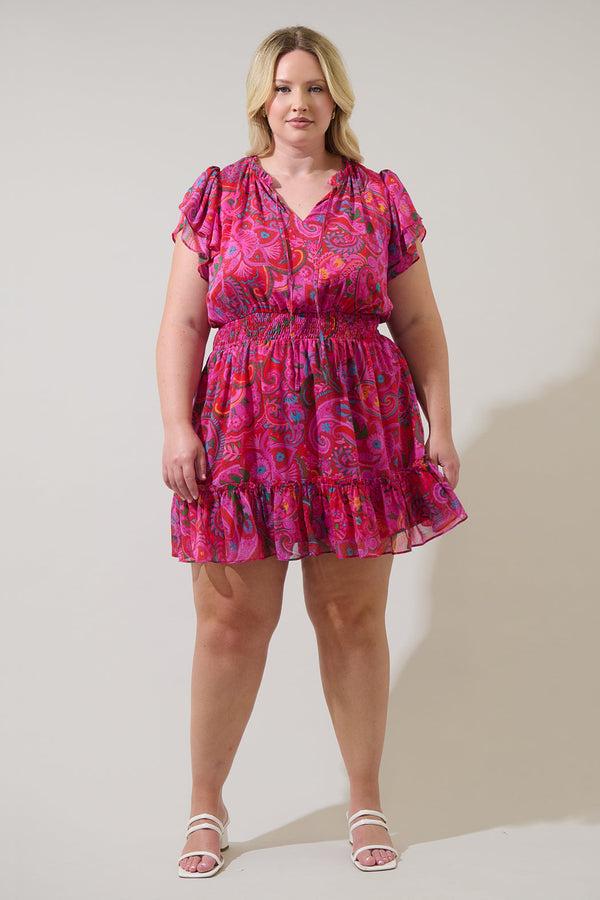 Sugarlips Anais Floral Bumble Ruffle Mini Dress Curve