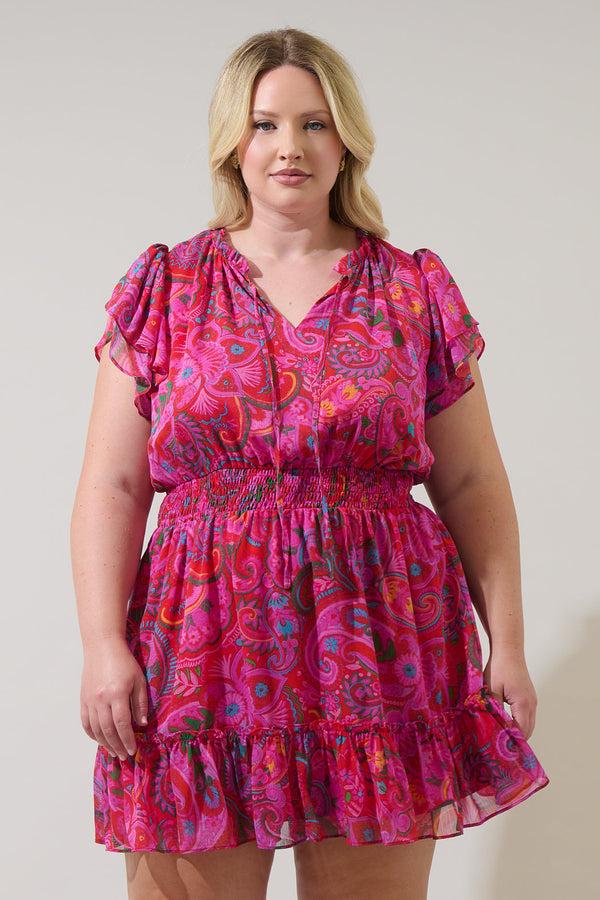 sugarlips Anais Floral Bumble Ruffle Mini Dress Curve