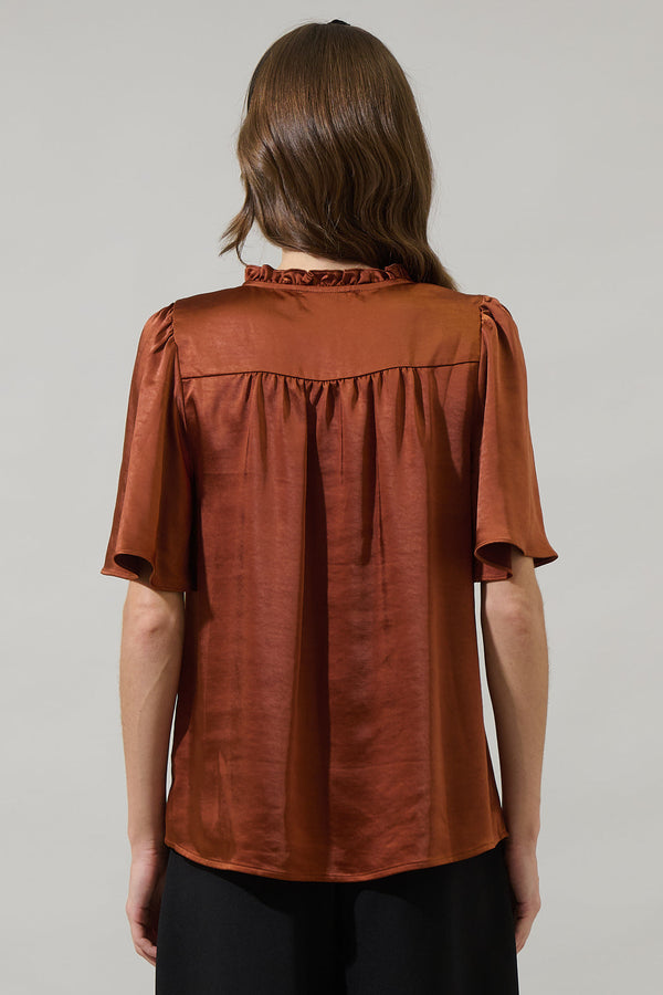 Sugarlips Angela Satin Tie Neck Flutter Sleeve Blouse