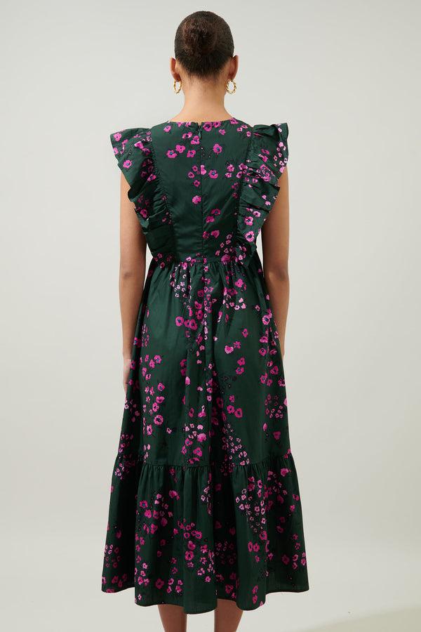 Sugarlips Anissa Floral Fairness Poplin Surplice Midi Dress