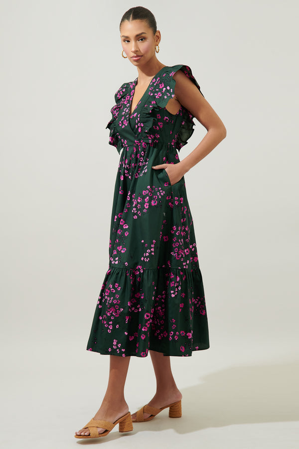 Sugarlips Anissa Floral Fairness Poplin Surplice Midi Dress