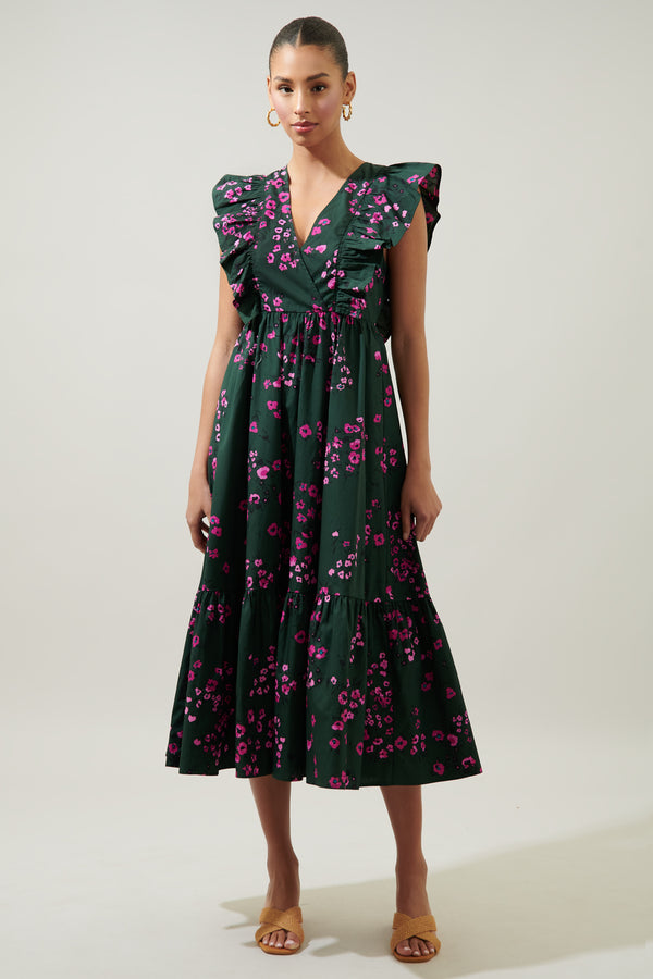 Sugarlips Anissa Floral Fairness Poplin Surplice Midi Dress