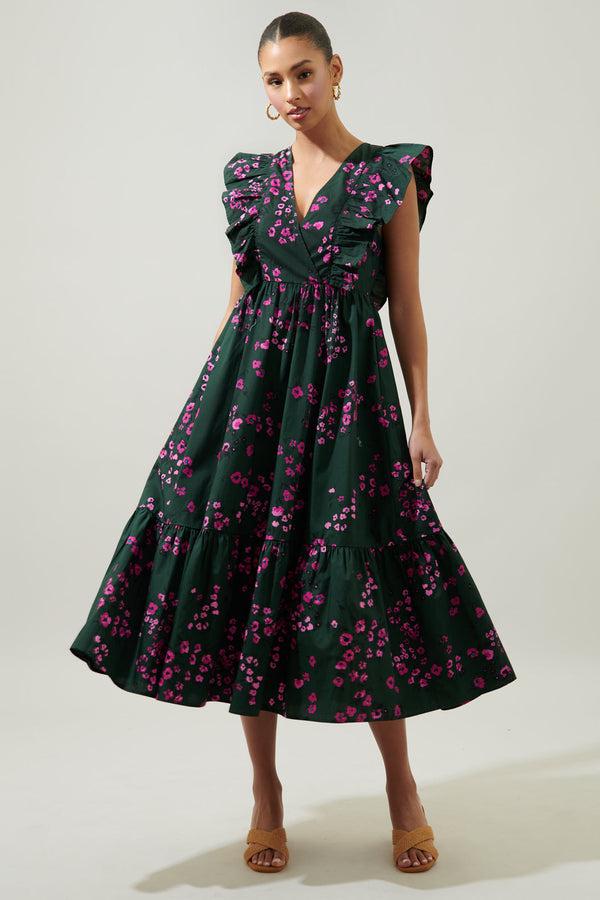 sugarlips Anissa Floral Fairness Poplin Surplice Midi Dress