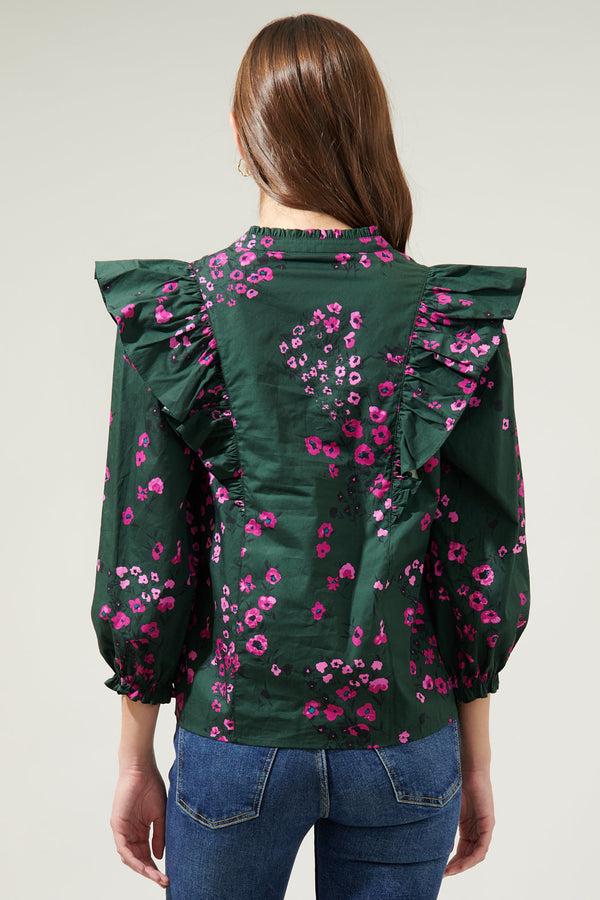 Sugarlips Anissa Floral Grayson Ruffle Split Neck Top