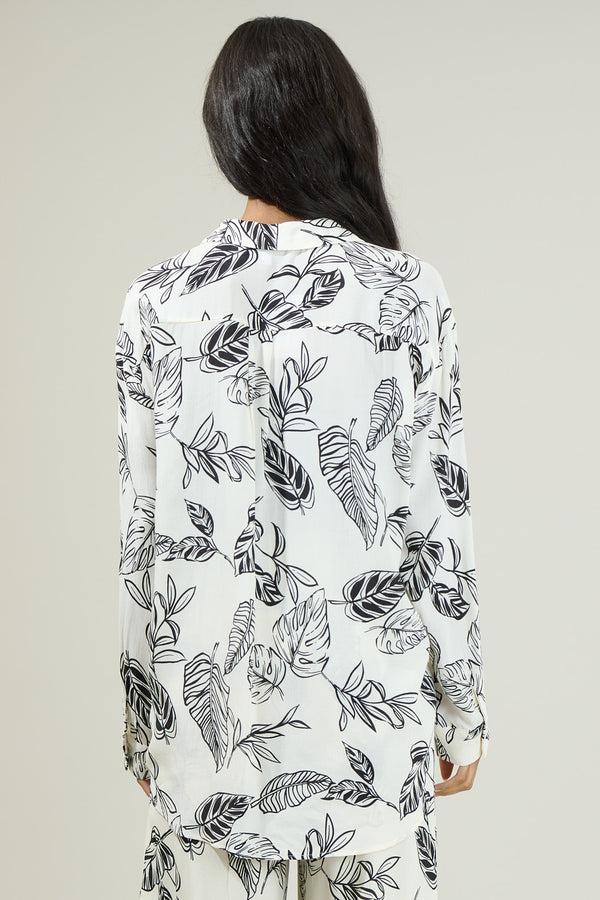 Sugarlips Another Day In Paradise Tropical Print Oversized Button Down Shirt