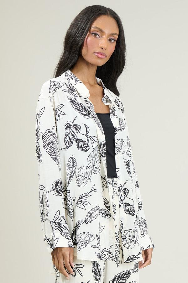 Sugarlips Another Day In Paradise Tropical Print Oversized Button Down Shirt