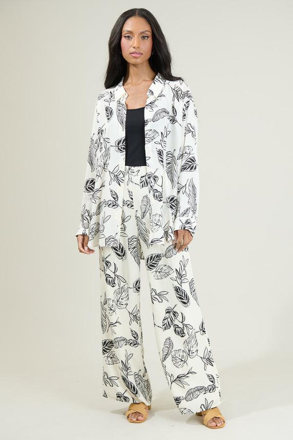 Sugarlips Another Day In Paradise Tropical Print Oversized Button Down Shirt