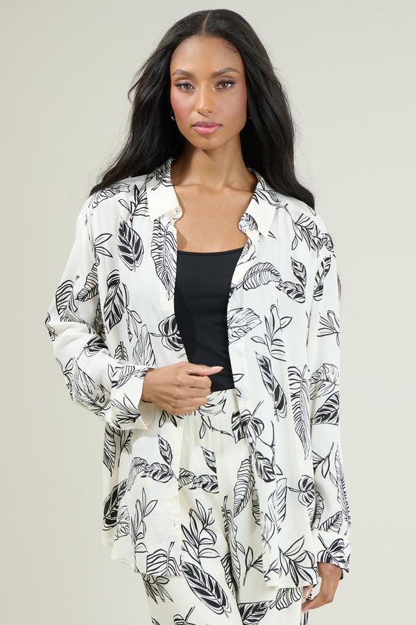 sugarlips Another Day In Paradise Tropical Print Oversized Button Down Shirt