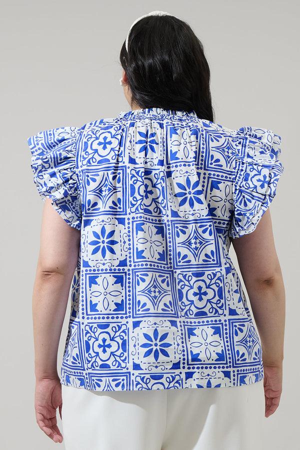 Sugarlips Arbor Tile Risette Ruffle Split Neck Top Curve