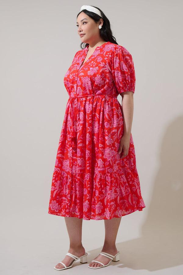 Sugarlips Aria Floral Beth Button Down Midi Dress Curve