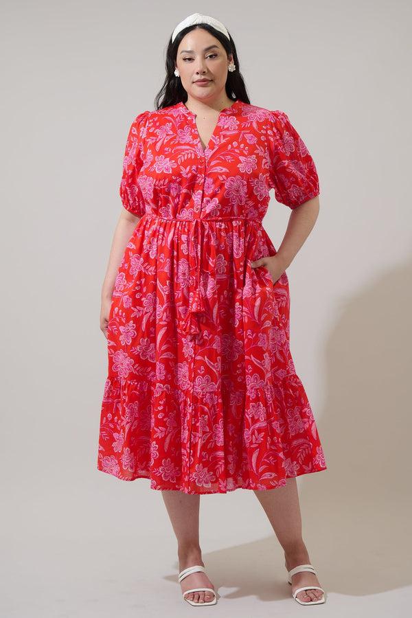 sugarlips Aria Floral Beth Button Down Midi Dress Curve