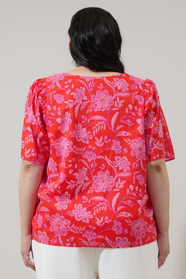 Sugarlips Aria Floral Jodie Pleated Puff Sleeve Top Curve