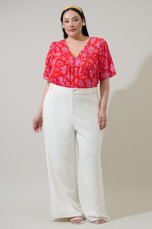 Sugarlips Aria Floral Jodie Pleated Puff Sleeve Top Curve