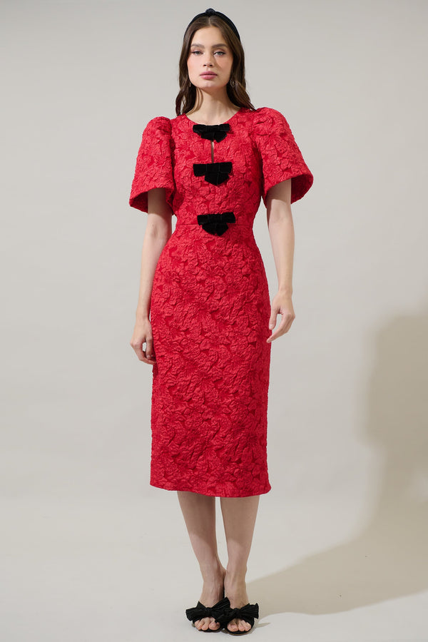 sugarlips Arielle Jacquard Tania Short Sleeve Midi Dress