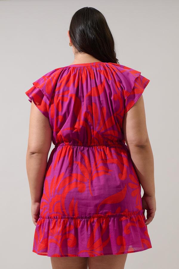 Sugarlips Arona Floral Baden Ruffle Mini Dress Curve