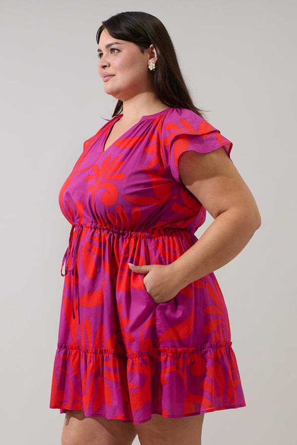 Sugarlips Arona Floral Baden Ruffle Mini Dress Curve