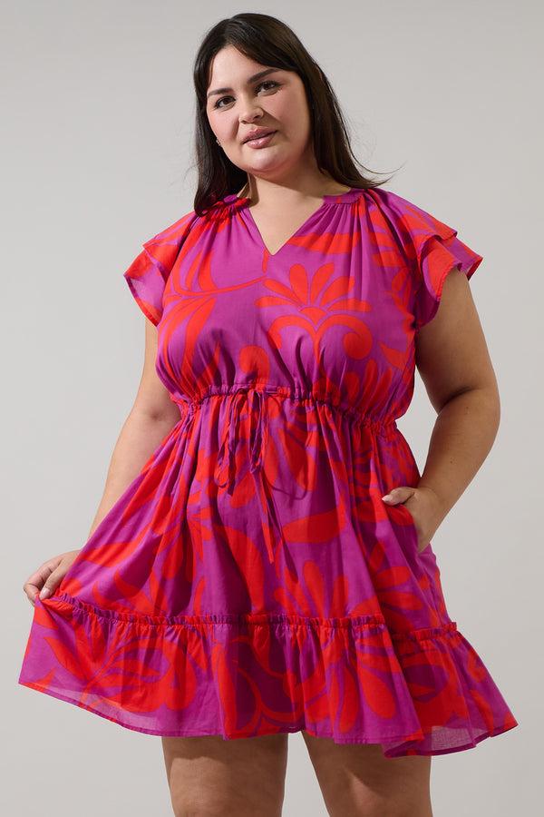 sugarlips Arona Floral Baden Ruffle Mini Dress Curve