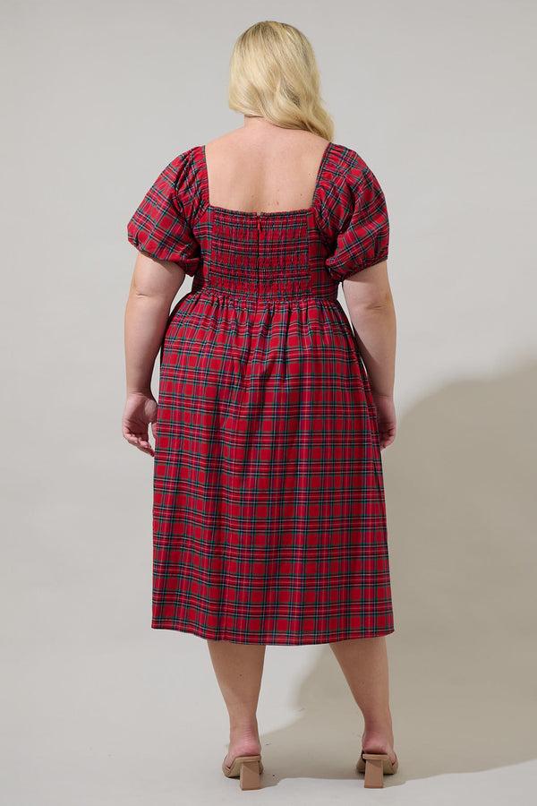 Sugarlips Arvada Plaid Alessi Puff Sleeve Midi Dress Curve
