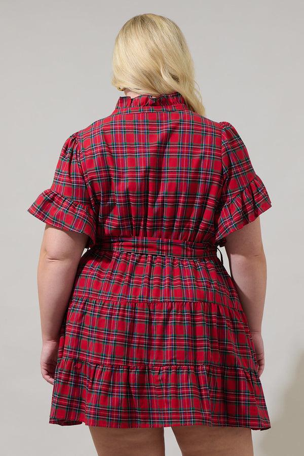 Sugarlips Arvada Plaid Cottonwood Ruffle Button Down Mini Dress Curve
