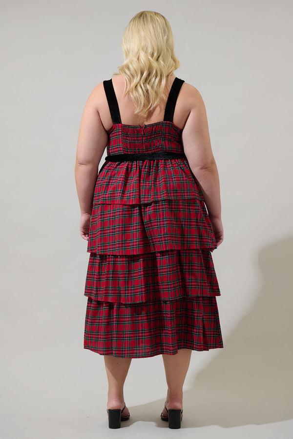 Sugarlips Arvada Plaid Mari Tiered Midi Dress Curve
